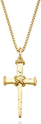 Miabella Italian Rope Wrap Nail Cross Pendant Necklace Box Chain, Rhodium or 18K Yellow Gold Over 925 Sterling Silver Made in Italy