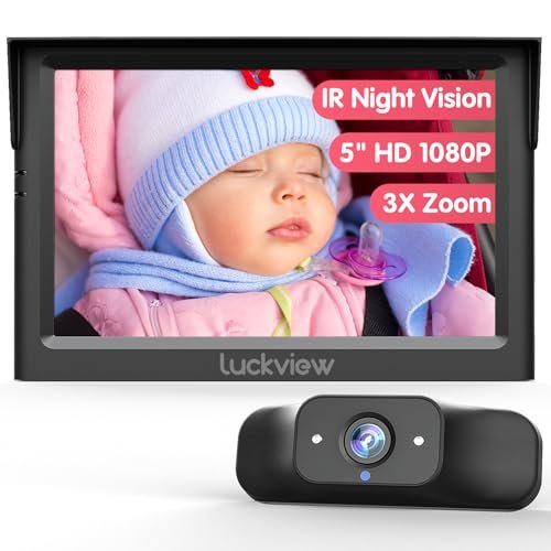 BM1 Baby Car Camera, 5” 1080P Mirror Monitor with IR Night Vision, 3X Zoom in Closer, Full Crystal Clear View for Back Seat Rear Facing, 5 Mins Easy Installation