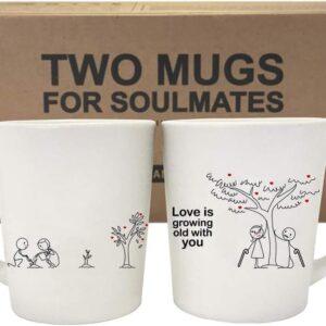 BoldLoft Grow Old with You Couples Coffee Mugs-Couple Gifts for Anniversary Wedding Engagement Valentines Day Ceramic Gifts for Boyfriend Girlfriend Bride and Groom Mug Gift Set