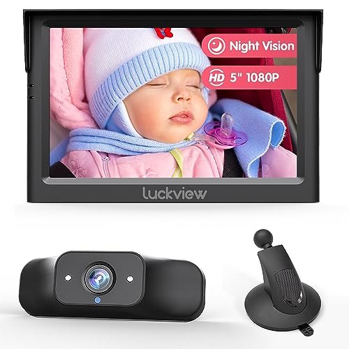 BM1 Baby Car Camera with Suction Cup Mounts Bracket, 5” 1080P Mirror Monitor with IR Night Vision, 3X Zoom in Closer, 5 Mins Easy Installation, Outdoor Usage