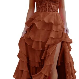 Women’s Tiered Evening Dresses Sleeveless Corest Prom Dresses 2024 Spring Sweetheart Long Party Ball Gowns with Slit