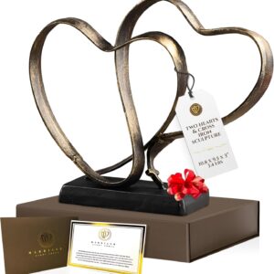 Wedding Anniversary Couples Gift – Two Hearts and Cross Iron Sculpture, Heart Decoration Gift for Her and Him, 1st to 50th or 60th Anniversary, Includes Gift Box and Poem Card