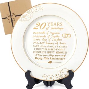 20th Anniversaty Plate with 24k Gold Foil-20th Anniversary Wedding Gifts for Wife,20 Year Anniversary Wedding Gifts Decorations for Couple Him Her Husband,Ceramic Plate with Stand 9″