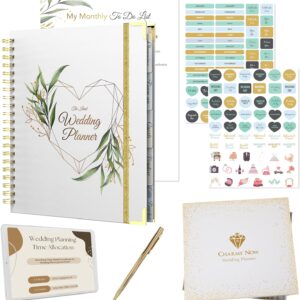 Wedding Planner Book and Organizer For The Bride – Gold Kit with Stickers, Pen & Gift Box | Future Mrs Gifts Wedding Planning Book | Engagement Gifts for Women | Bride To Be Gifts for Her