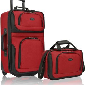 U.S. Traveler Rio Rugged Fabric Expandable Carry-On Luggage Set, Red, 2 Count(Pack of 1)