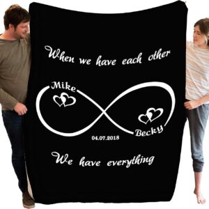 Infinite Love Customized Couple Blanket with Names and Date- Gift for Birthday, Wedding, Christmas Engagement, Valentine’s Day (Infinity Black)