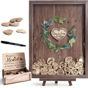 Y&K Homish Wedding Guest Book Alternative , Rustic Wedding Decorations for Reception , Favors for Guests 80 Hearts Green Wreath (Rustic Brown)