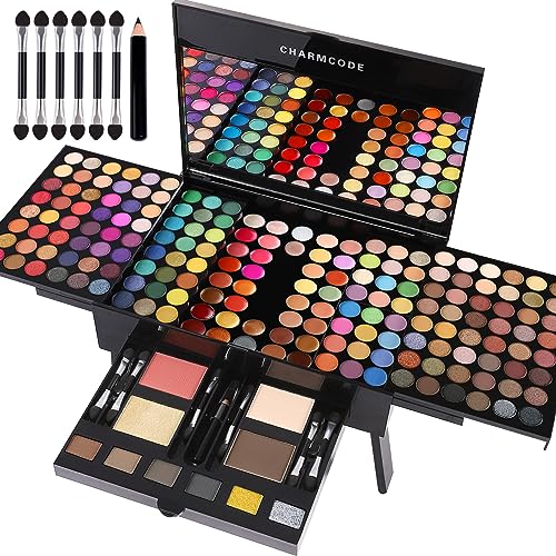 CHARMCODE 190 Colors Cosmetic Make up Palette Set Kit Combination with Eyeshadow Facial Blusher Eyebrow Powder Face Concealer Powder Eyeliner Pencil A Mirror All-in-One Makeup Gift Sets For Women