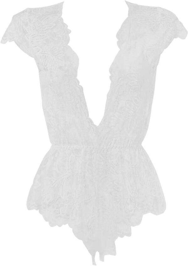 Anyou Womens Lingerie V-Neck Lace Bodysuit Mini Babydoll Featuring Plunging Eyelash Size XS-XXL - Image 2