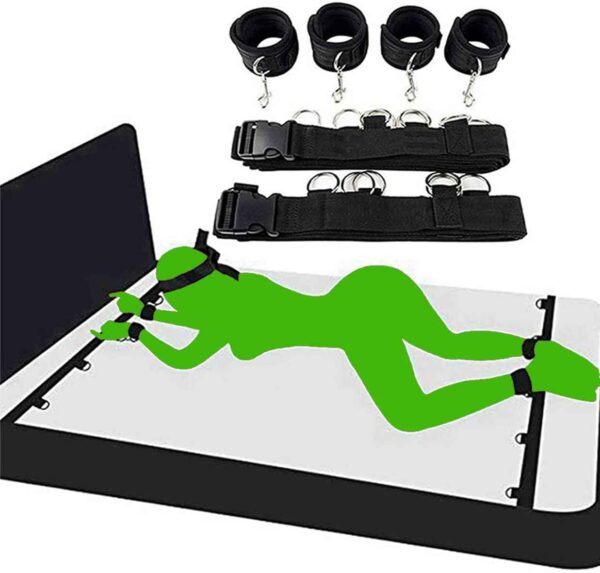 Bed Bonage Kits BDSM Game Sex Bed Restraint for Queen Size Bed Straps Adult Play Bed Restraints for Couples King Bed Hand Leg Cuffs Strap Set Ankle Wrist Blindfold and Hand Ties for Bedroom Sweater - Image 2