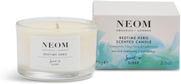 NEOM- Bedtime Hero Scented Candle, Travel Size | Essential Oil Aromatherapy Candle | Ylang Ylang & Chamomile | Scent to Sleep - Image 2