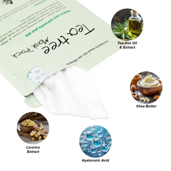 Premium Facial Mask – Tea Tree (5pc) Soothing, Hydrating, and Calming Skincare Sheet Mask for All Skin Types. Ideal for Home Spa Self-Care and a Ideal Gift for Both Women and Men. - Image 3