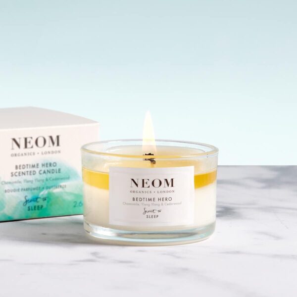 NEOM- Bedtime Hero Scented Candle, Travel Size | Essential Oil Aromatherapy Candle | Ylang Ylang & Chamomile | Scent to Sleep - Image 3