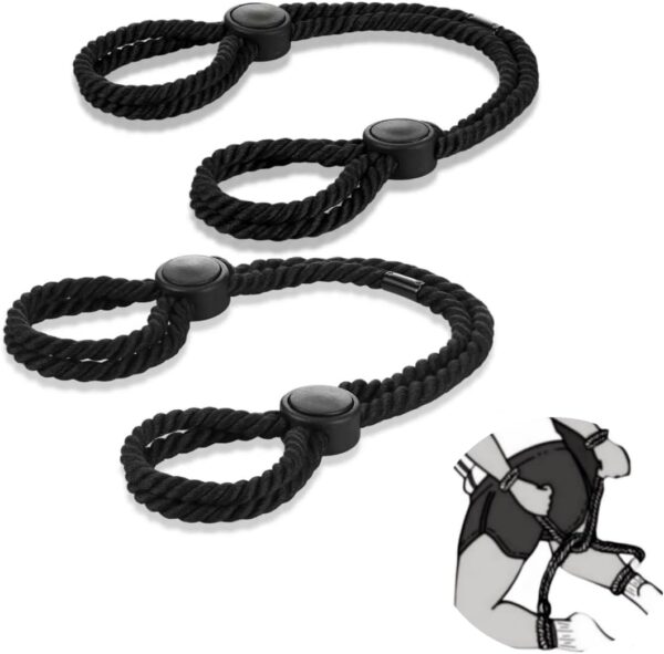 Rope Handcuffs Bracelets 2 Pcs Sex Restraints Ankle Cuffs BDSM Bondage Adjustable Handcuffs Anklets Sex Toys Cotton Ropes Wrist Cuffs Beginner Fetish Adult SM Game for Women (Black) - Image 2