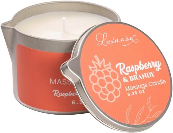 Natural Soybean Massage Candles for Massage Therapy-Romantic Candles for SPA Treatment-Body Oil Candle for Relaxation 6.35OZ (Raspberry & Brandy Scent) - Image 2