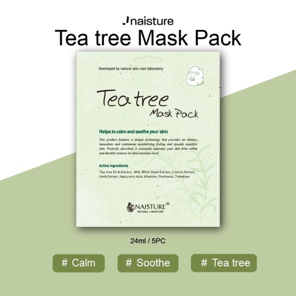 Premium Facial Mask – Tea Tree (5pc) Soothing, Hydrating, and Calming Skincare Sheet Mask for All Skin Types. Ideal for Home Spa Self-Care and a Ideal Gift for Both Women and Men. - Image 4