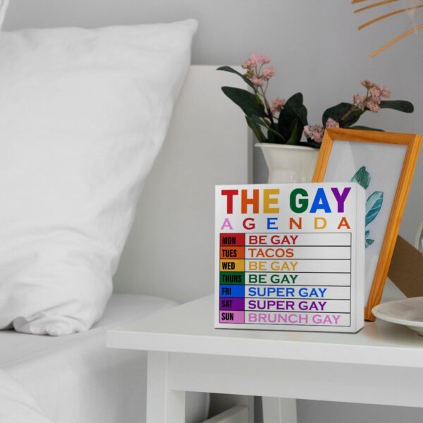 LGBT Decor Wooden Box Sign, LGBT Rainbow Pride Desk Decor for Room Home Office, LGBTQ Lesbian Gay Queer Decoration LGBT Pride Month Gifts for Men Women, The Gay Agenda - Image 4