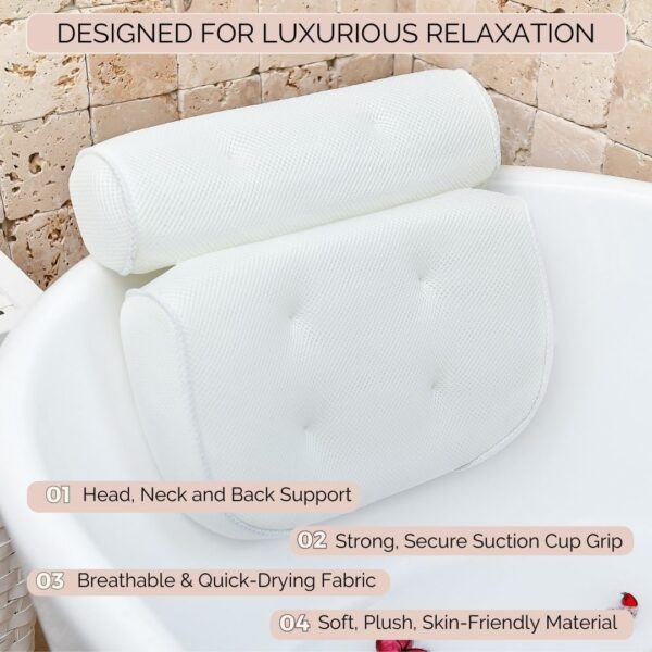 Bathtub Pillow for Neck and Shoulder - Spa Bath Pillows for Tub Neck and Back Support - Perfect Bath Accessories for Women - Relaxing Luxe Bath - Ideal Bath Gift Set for Women - Home Spa Products - Image 5