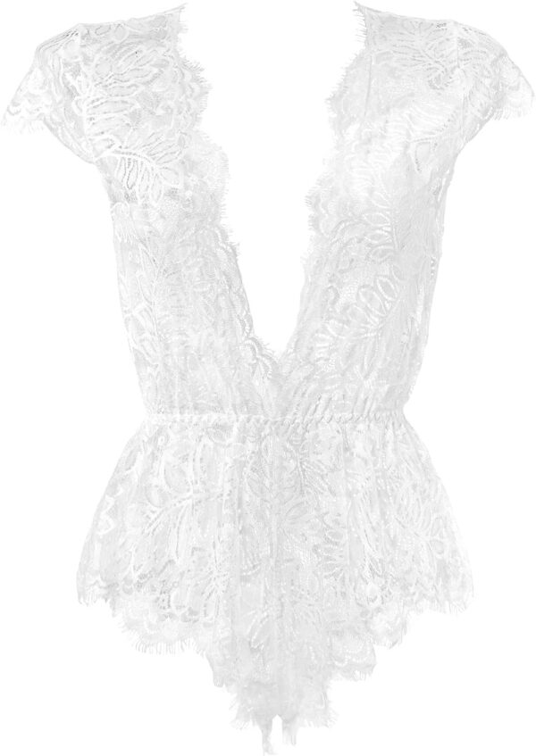 Anyou Womens Lingerie V-Neck Lace Bodysuit Mini Babydoll Featuring Plunging Eyelash Size XS-XXL - Image 6