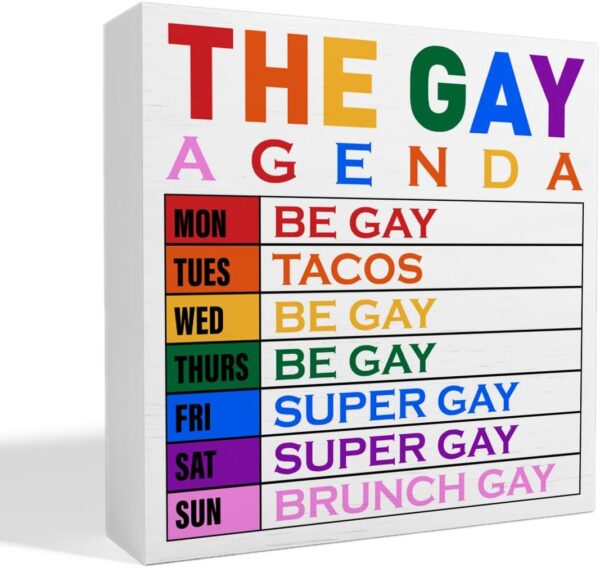 LGBT Decor Wooden Box Sign, LGBT Rainbow Pride Desk Decor for Room Home Office, LGBTQ Lesbian Gay Queer Decoration LGBT Pride Month Gifts for Men Women, The Gay Agenda - Image 2