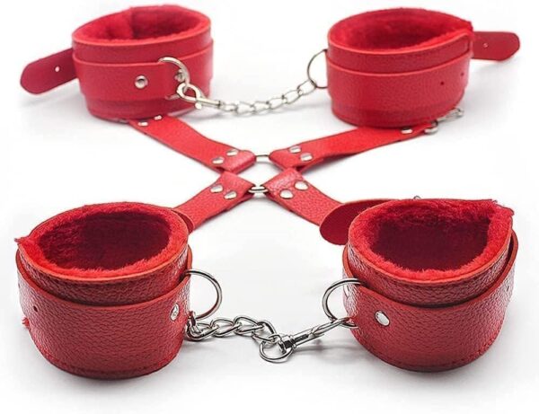 Bed Restraint for Queen Size Bed Straps for Adult Play BDSM Game Leather Bondaged Collars with Chain and Fuzzy Handcuffs Sex Accessories for Adults Couples Bedroom Toys Sweatshirt,Red-10 - Image 4