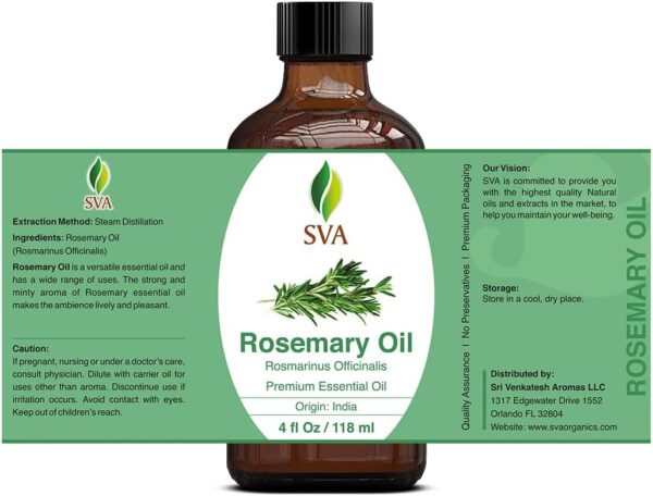 SVA Rosemary Essential Oil – 4 Fl Oz – 100% Natural Rosemary Oil for Hair, Face, Skin Care, Diffuser, Aromatherapy, Scalp, Body Massage, Soap and Candle Making – with Dropper - Image 4