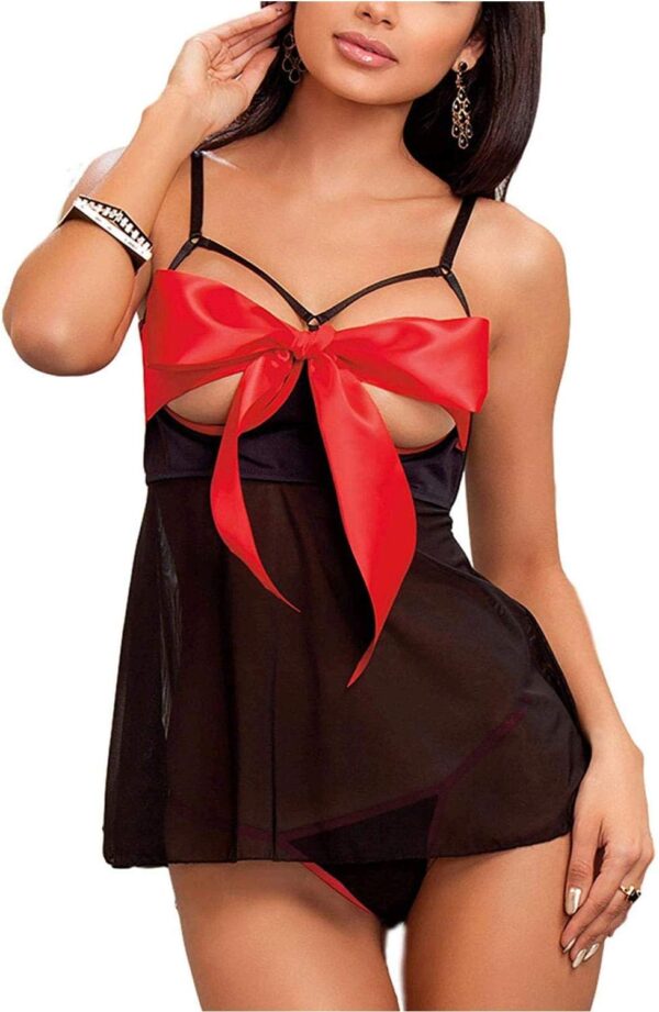 JuicyRose Unwrap Me Babydoll Red Bow Lingerie Set Sleepwear - Image 2