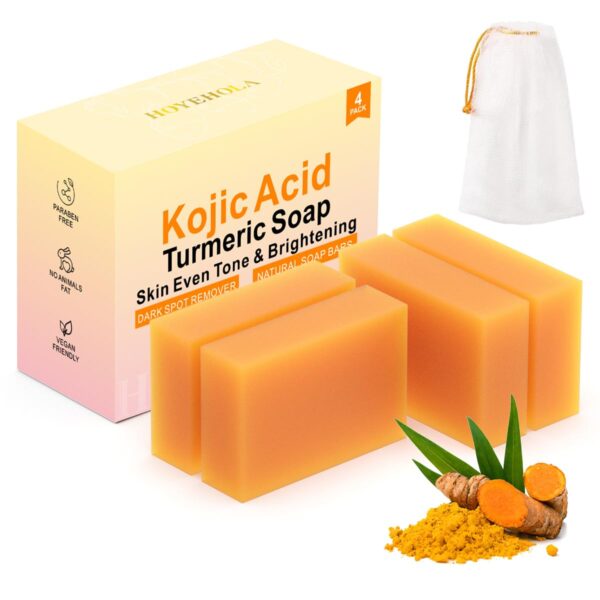 Kojic Acid Turmeric Soap Bar - Dark Spot Remover for Face Even Skin Tone, Moisturizing & Nourishing Natural Ingredients 4Pack - Image 2