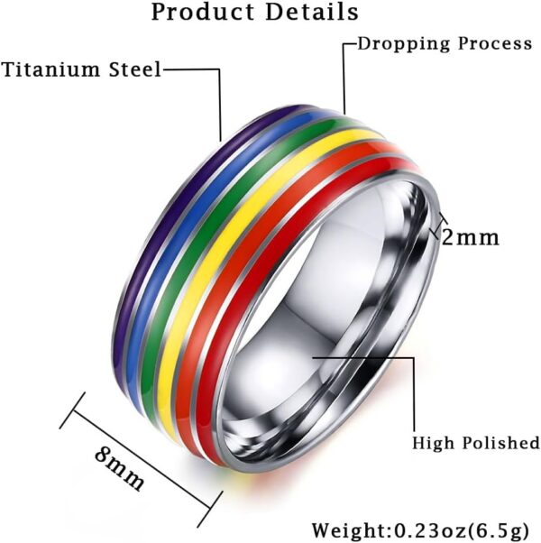 Pride Ring Titanium Steel Eternity LGBT Rainbow Rings for Gay Lesbian LGBTQ Pride Month Friendship Wedding Promise Band Ring Jewelry Gift for Couples Men Women, Size 6-15(Silver, Gold, Black) - Image 3