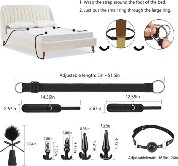 Bondage Couples Sex Toys BDSM Kit,17 Pcs Bondage Gear & Accessories with Sex Straps & Bondage Cuffs & Anal Plug & Nipple Clamps & Feather & Sex Whip & Sex Blindfold,Sex Accessories for Adults Couples - Image 5