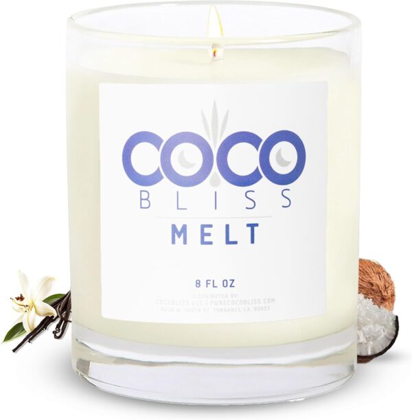 Coco Bliss Melt - Massage Candle 8 Oz | Natural Coconut Moisturizing Body Oil Candles with Vanilla Scent for Women, Men & Couples | Essential Oil Candle with Vitamin E Almond Oil, Cocoa Butter - Image 2