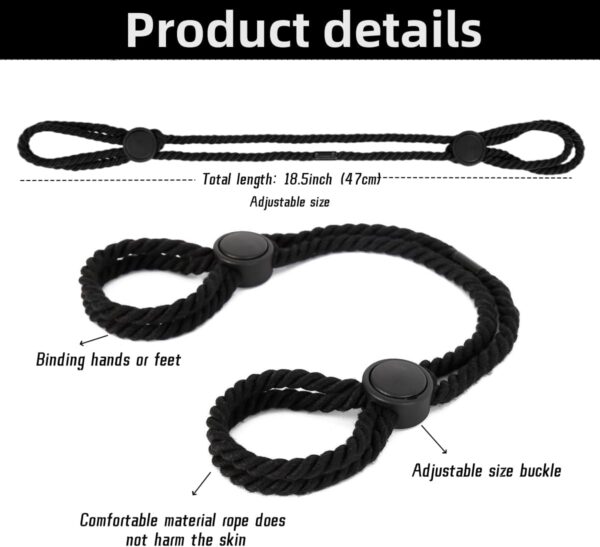 Rope Handcuffs Bracelets 2 Pcs Sex Restraints Ankle Cuffs BDSM Bondage Adjustable Handcuffs Anklets Sex Toys Cotton Ropes Wrist Cuffs Beginner Fetish Adult SM Game for Women (Black) - Image 6