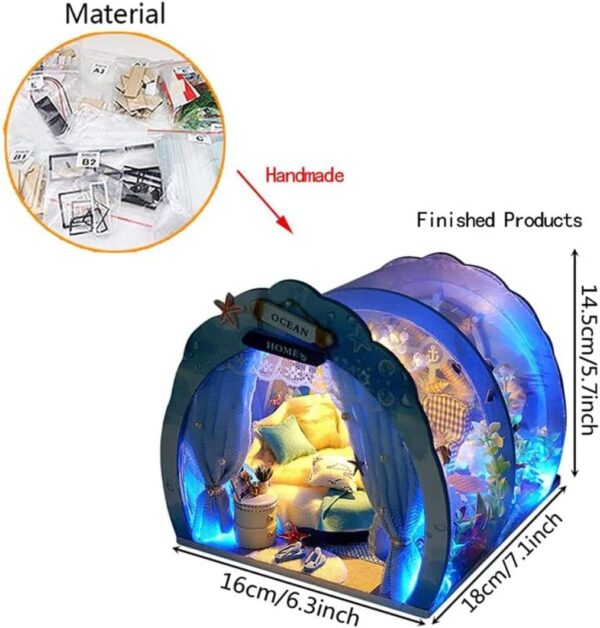 Ocean Tunnel Dollhouse with Furniture LED Light Kit DIY Miniature Wooden Dolls House Romantic Art Hand Craft Kid Christmas Birthday Gift , 1 - Image 3