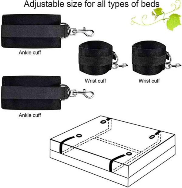 Bed Bonage Kits BDSM Game Sex Bed Restraint for Queen Size Bed Straps Adult Play Bed Restraints for Couples King Bed Hand Leg Cuffs Strap Set Ankle Wrist Blindfold and Hand Ties for Bedroom Sweater - Image 4