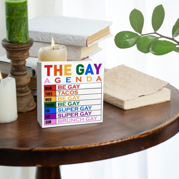 LGBT Decor Wooden Box Sign, LGBT Rainbow Pride Desk Decor for Room Home Office, LGBTQ Lesbian Gay Queer Decoration LGBT Pride Month Gifts for Men Women, The Gay Agenda - Image 5