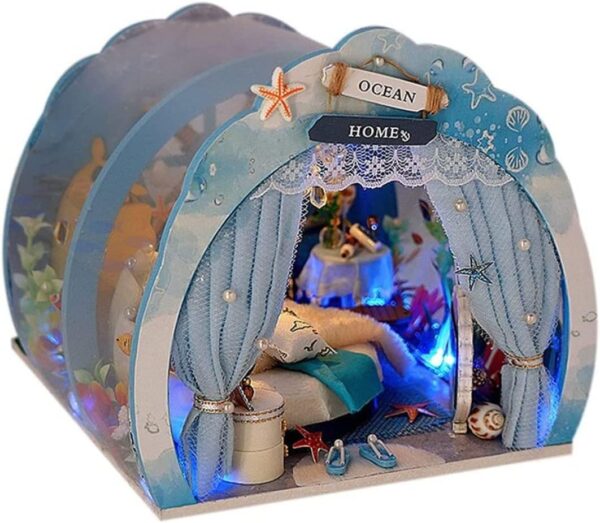 Ocean Tunnel Dollhouse with Furniture LED Light Kit DIY Miniature Wooden Dolls House Romantic Art Hand Craft Kid Christmas Birthday Gift , 1 - Image 2