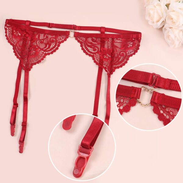 Lingerie Set Lace Bra and Panty with Garter Belt, Sexy Push Up Bra Thongs Lingerie for Women 4 Piece - Image 5