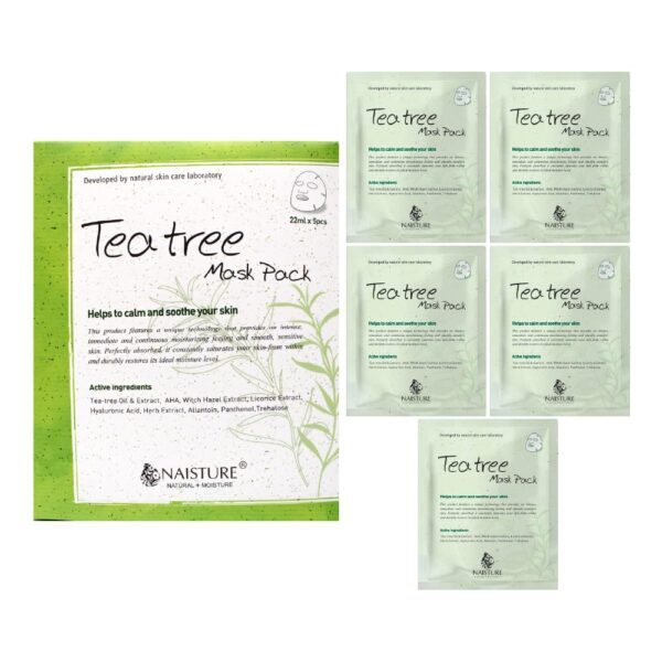 Premium Facial Mask – Tea Tree (5pc) Soothing, Hydrating, and Calming Skincare Sheet Mask for All Skin Types. Ideal for Home Spa Self-Care and a Ideal Gift for Both Women and Men. - Image 2