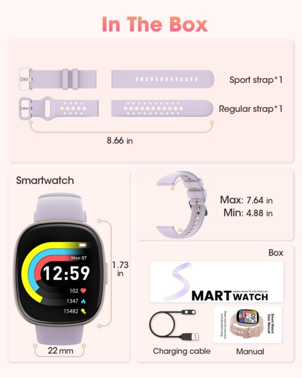 Smart Watches for Men Women Fitness: Fitness Tracker with Blutooth Call 24H Heart Rate SpO2 Sleep Monitor 5ATM Waterproof 120+ Sport Mode Smartwatch Compatible with iPhone Android Phones (Lavender) - Image 8