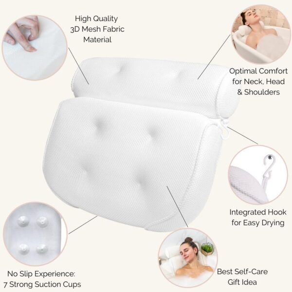 Bathtub Pillow for Neck and Shoulder - Spa Bath Pillows for Tub Neck and Back Support - Perfect Bath Accessories for Women - Relaxing Luxe Bath - Ideal Bath Gift Set for Women - Home Spa Products - Image 3