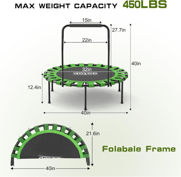 AOTOB 40” Fitness Trampoline for Adult, Max Load 450 LBS Foldable Mini Trampoline with Durable Bungees, Small Rebounder Exercise Trampoline for Workout for Quiet and Safely Cushioned Bounce - Image 4