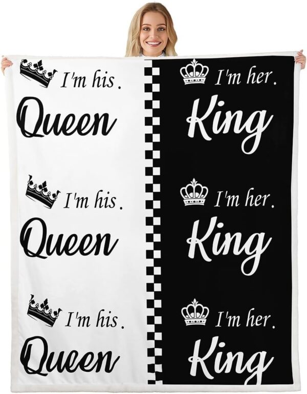 Erosebridal His and Hers Sherpa Blanket King and Queen Crown Throw Blanket for Couple Men Women Mr Mrs,Valentine's Day Fleece Bed Blanket Gifts,Romantic Love Heart Flannel Blanket Throw 50"X60" - Image 2