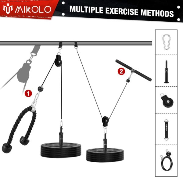 Mikolo Fitness LAT and Lift Pulley System, Dual Cable Machine(70'' and 90'') with Upgraded Loading Pin for Triceps Pull Down, Biceps Curl, Back, Forearm, Shoulder-Home Gym Equipment(Patent) - Image 6