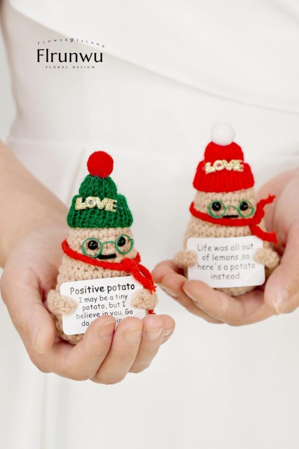 2 PCS Funny Positive Christmas Potato Crochet Gifts Knitting for Handmade Emotional Support Party Decoration Cute Plush Friendship Gift for Christmas - Image 6