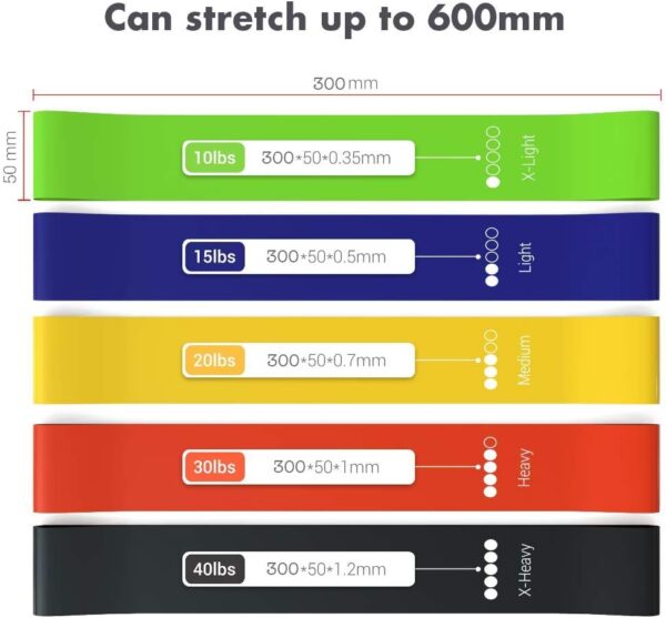 TechStone Resistance Bands Set for Men and Women, Pack of 5 Different Levels Elastic Band for Home Gym Long Exercise Workout – Great Fitness Equipment for Training, Yoga – Free Carrying Bag - Image 3