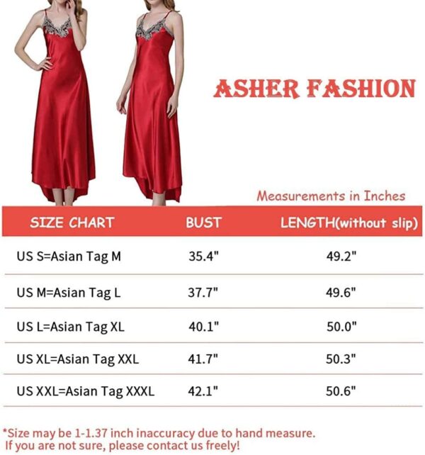 ASHER FASHION Satin Nightgowns for Women Long Silk Nightdress Vintage Lace Chemise Maxi Sleepwear - Image 7