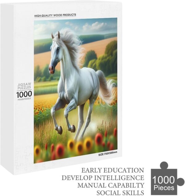 1000 Piece Puzzles White Thoroughbred Horse Galloping Brain Teaser for Adults,Educational Developmental Toys & Games,Building Kit Activities to Encourage Creative Play Christmas - Image 7