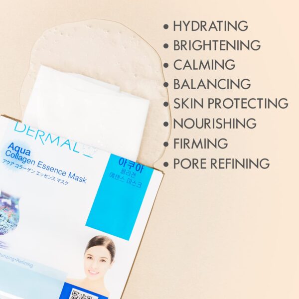 DERMAL 32 Combo A+B Set Collagen Essence Korean Face Mask - Hydrating and Soothing Facial Mask with Panthenol - Hypoallergenic Self Care Sheet Mask for All Skin Types - Natural Home Spa Treatment Mask - Image 5