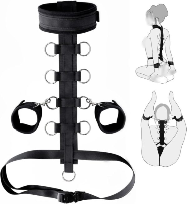 BDSM Bondage Kit Adult Restraints Sex Toys, Neck to Wrist Adjustable Bondage Gear & Accessories, Behind Back Handcuffs Collar with Blindfold Bed Straps Restraints Sex Ropes Sweater C9 - Image 2