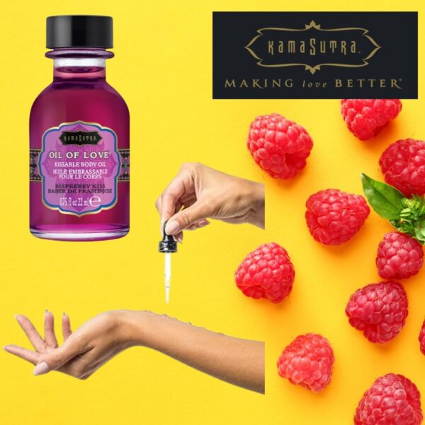 KAMA SUTRA Oil of Love Raspberry Kiss - .75 fl oz - Kissable Warming Body Topping for Oral Foreplay Fun, Delicious Lickable Flavor for Couples, Women, and Men. Water-Based. - Image 4